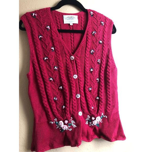 Vintage Susan Bristol Floral Knit Vest Red Size M (1996) - Picture 3 of 13